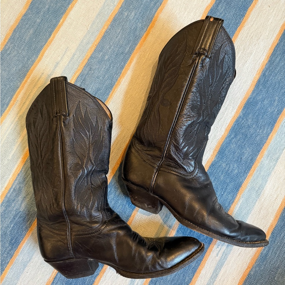 Vintage Tony Lama Black Cowboy Boots Size 5